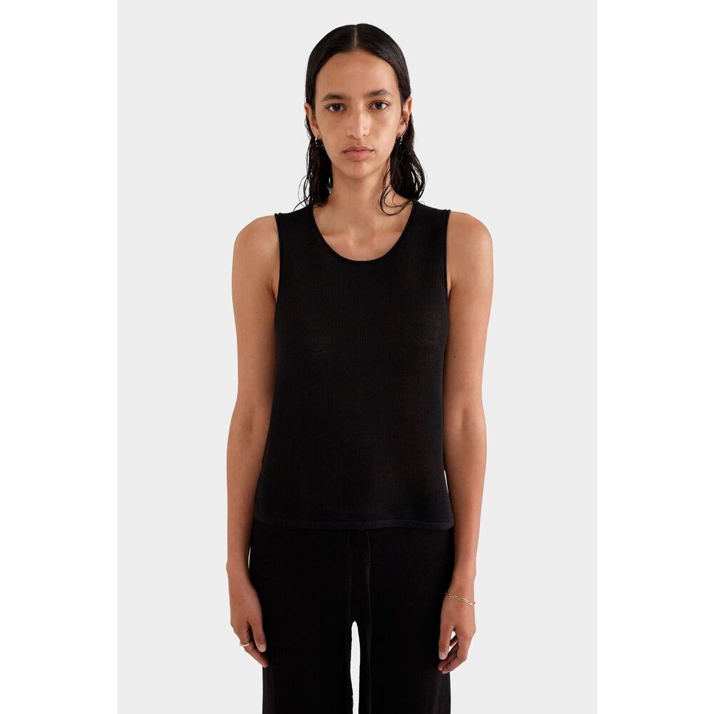 Venroy Womens Linen Knitted Tank Black - S - Black